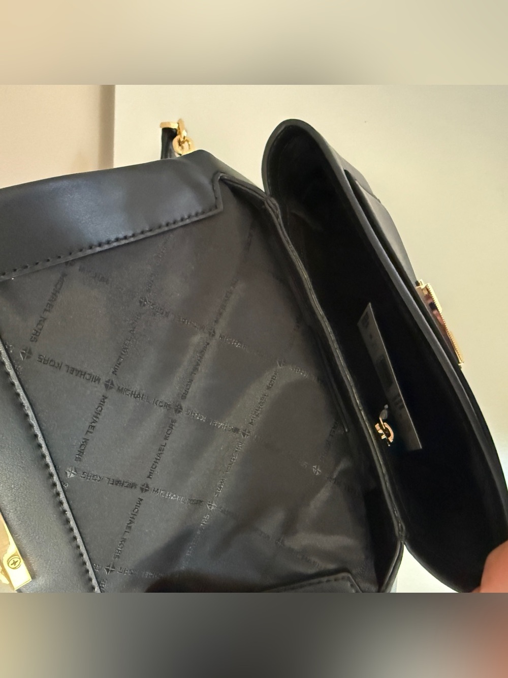Michael Kors Black Leather Crossbody Bag with Gold Chain - Picture 6 of 10